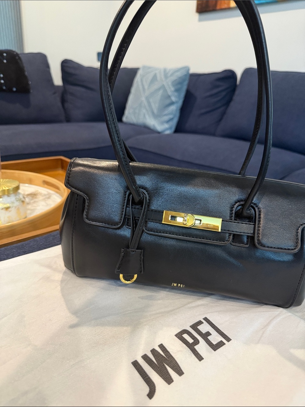 JW PEI Black Leather Shoulder Bag with Gold-Tone Turn Lock New - No tag